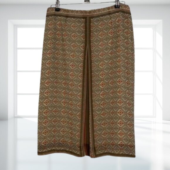 Intriguing Threads Vintage-Inspired Geometric Pleated Midi Skirt Sz 6 Lined Boho - Picture 2 of 13